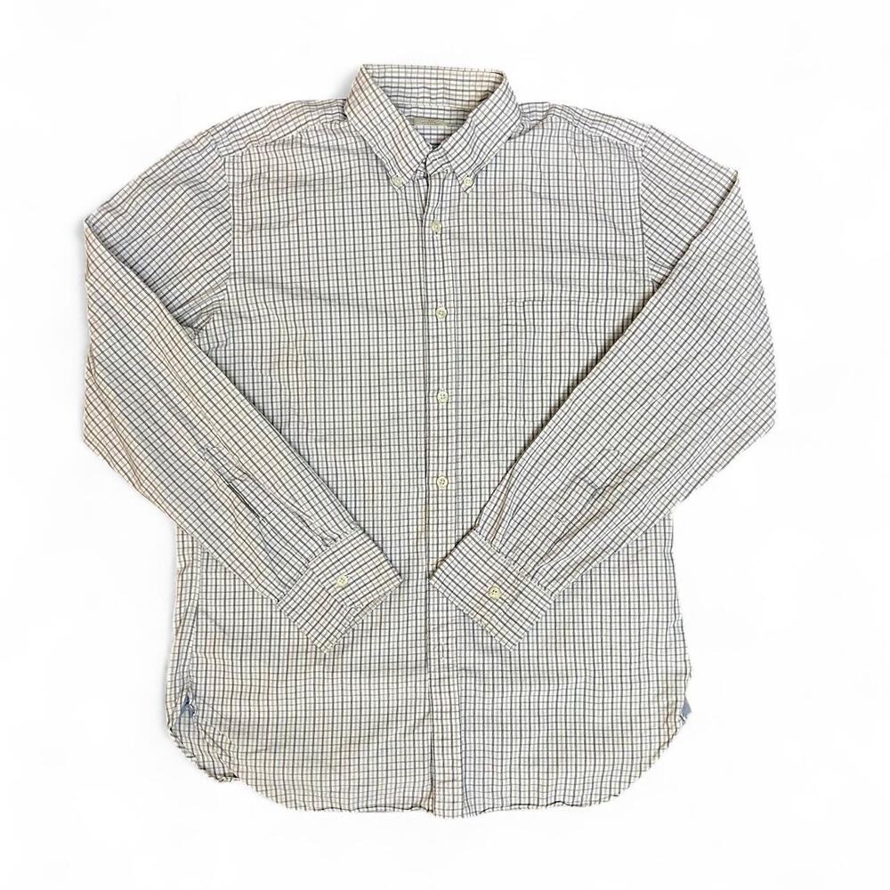 J. Crew white/ blue/ grey striped button down long sleeve shirt Sz Medium